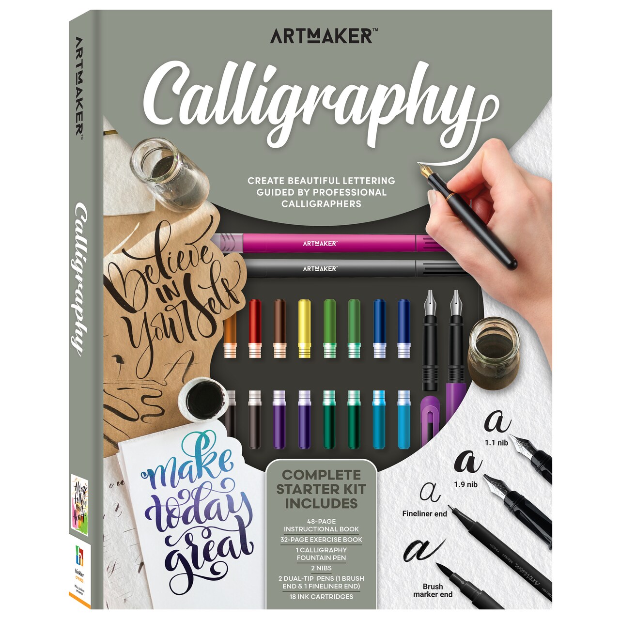 Art Maker: Calligraphy - Complete Starter Kit, Pocket Studio, Instruction Book, Fountain Pen, Dual-Tip Pens, Nibs & Ink Cartridges, Lettering Supplies
